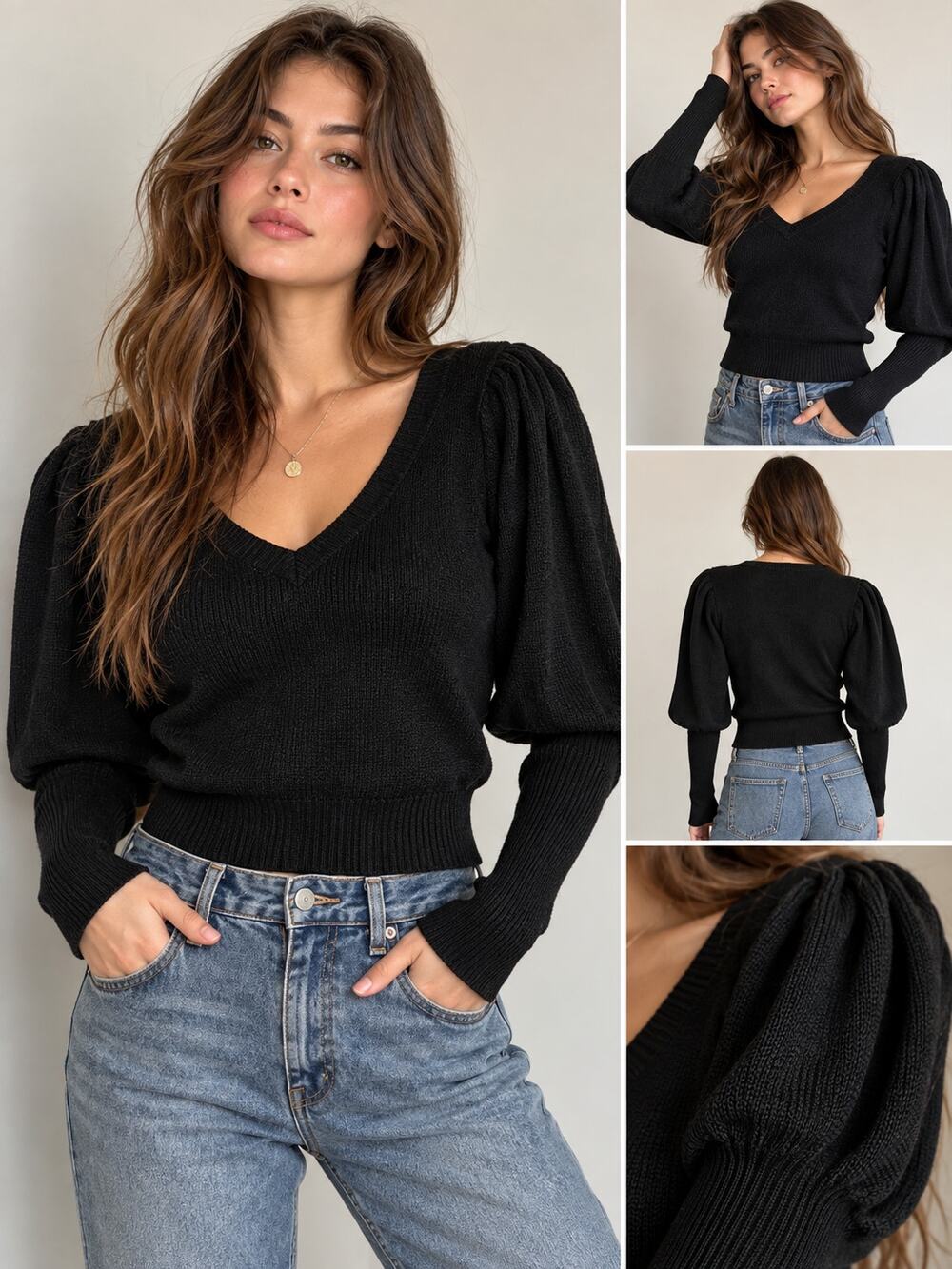 Vintage Fredericks of Hollywood M Black Puff Sleeve Sweater